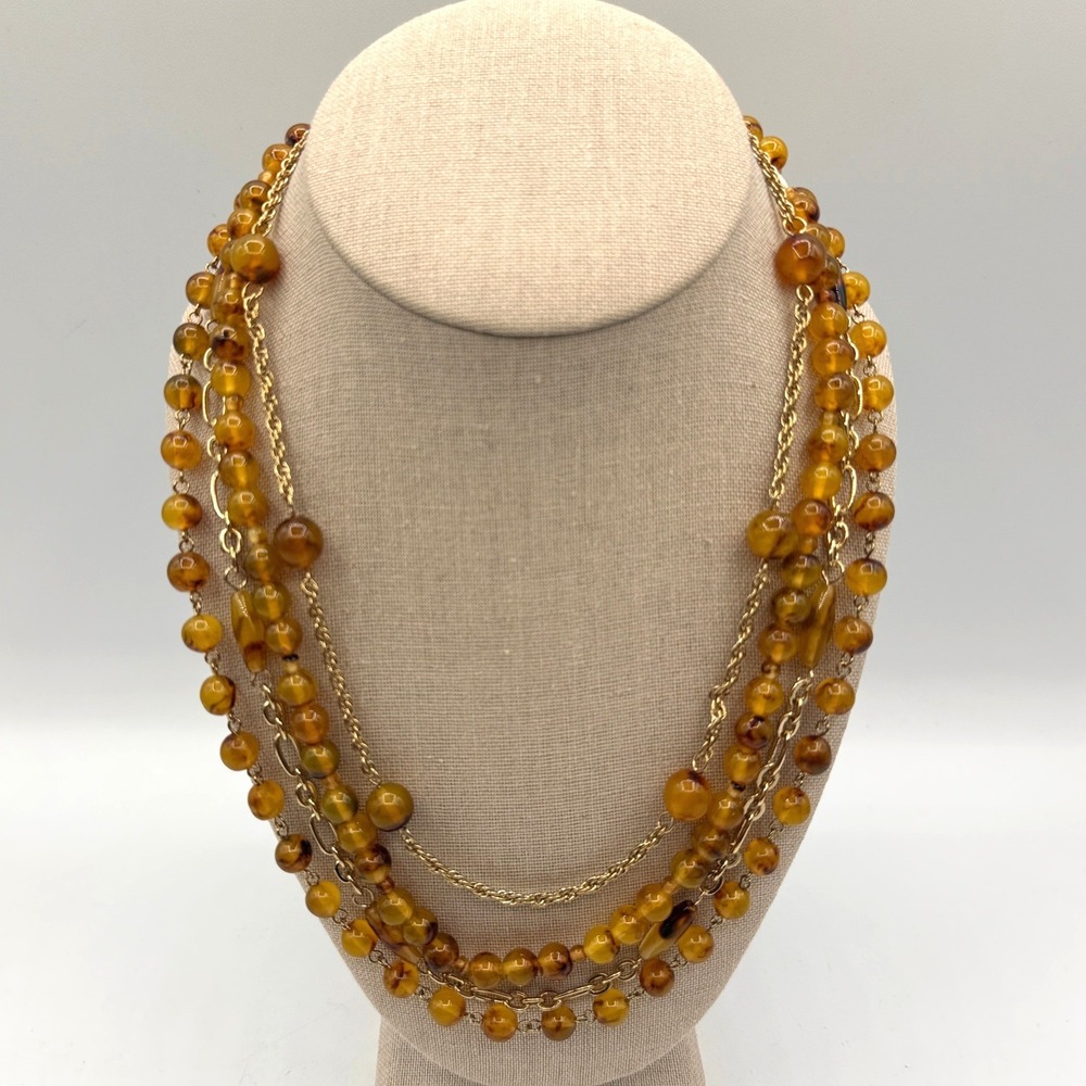 Unbranded Multi Strand Necklace Amber Gold Layered Beaded Statement Boho Earthy